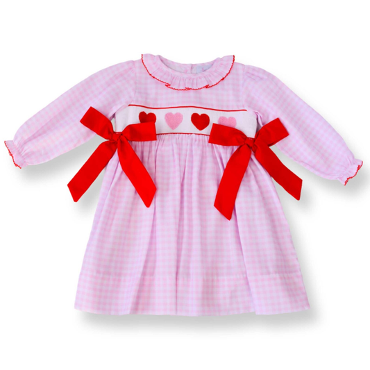 MOQ 8 Preorder GLD1329 Valentine's Day Love Bows Plaid Ruffle Pink Long Sleeve Dresses for Girls  202509