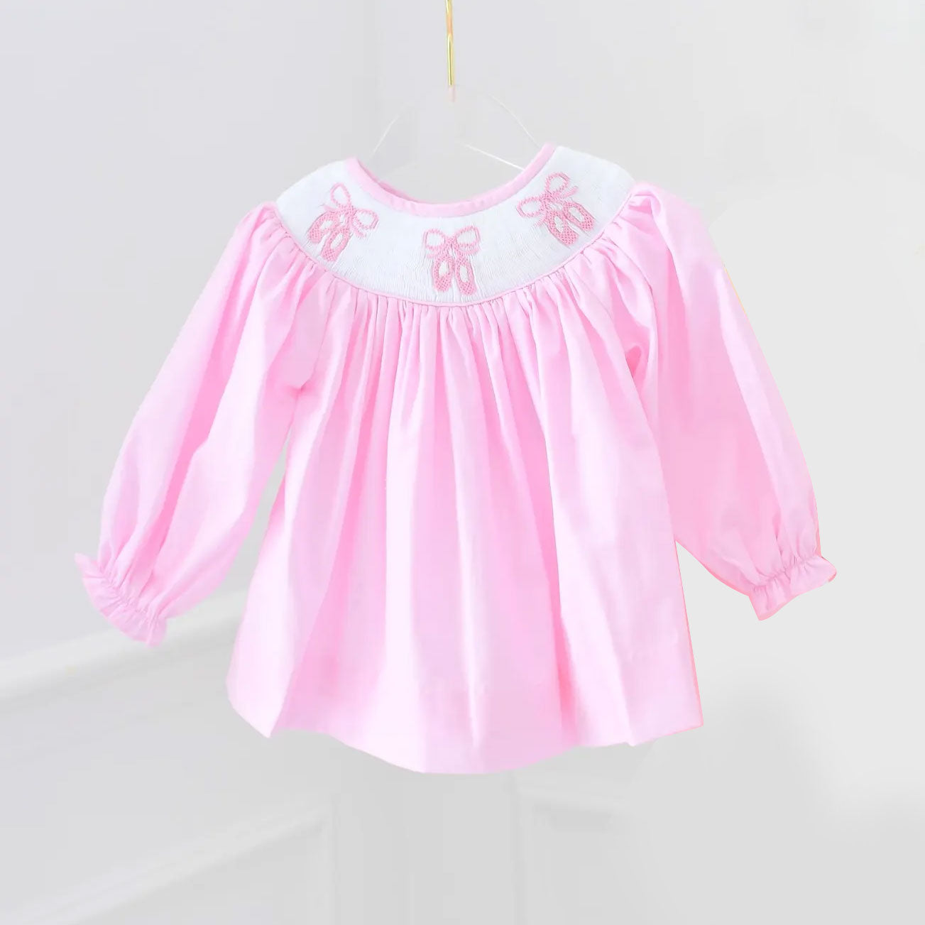 MOQ 8 Preorder GLD1330 Valentine's Day Bows Ballet Shoes Pink Long Sleeve Dresses for Girls  202509