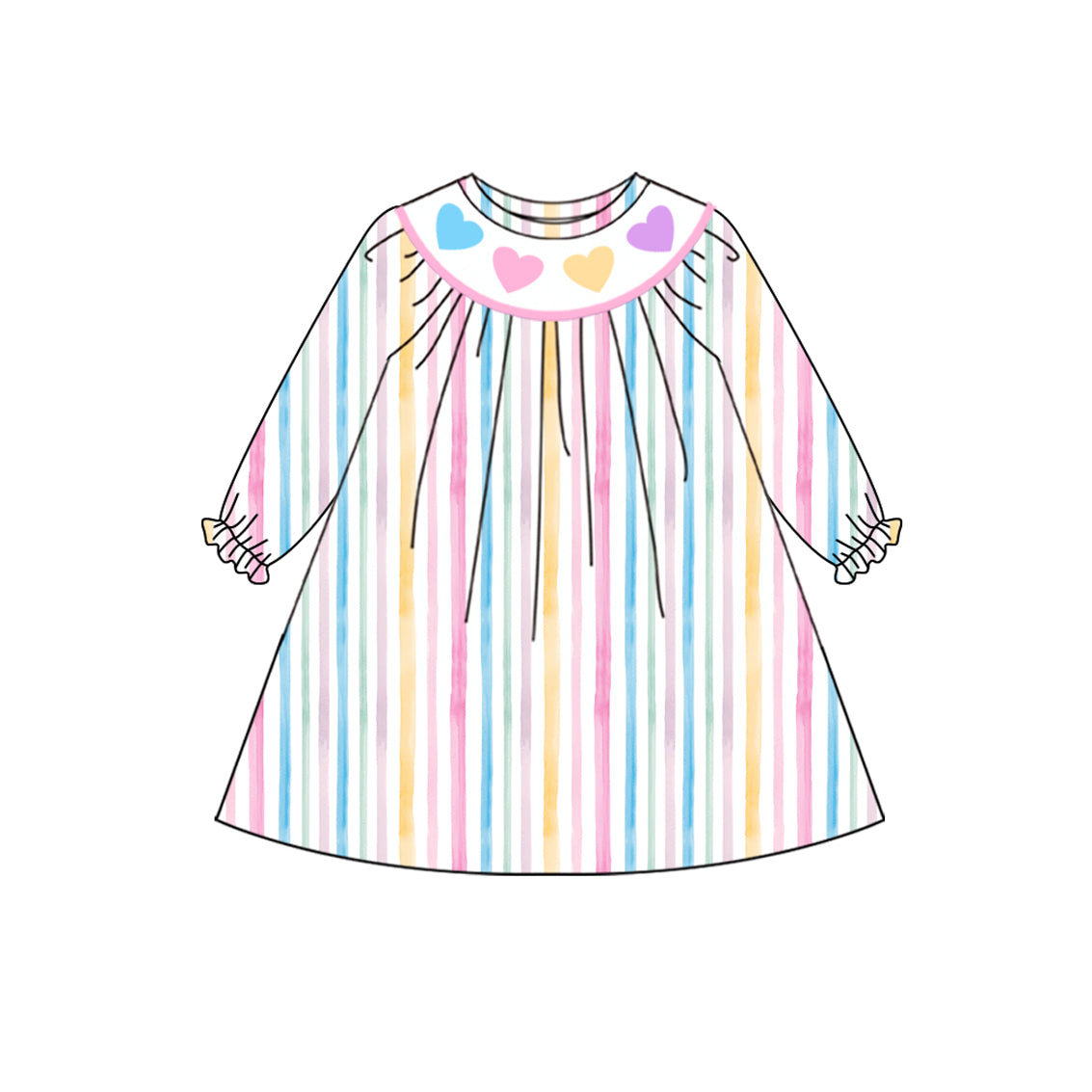 MOQ 8 Preorder GLD1335 Valentine's Day Love Colored Stripe Long Sleeve Dresses for Girls  202509
