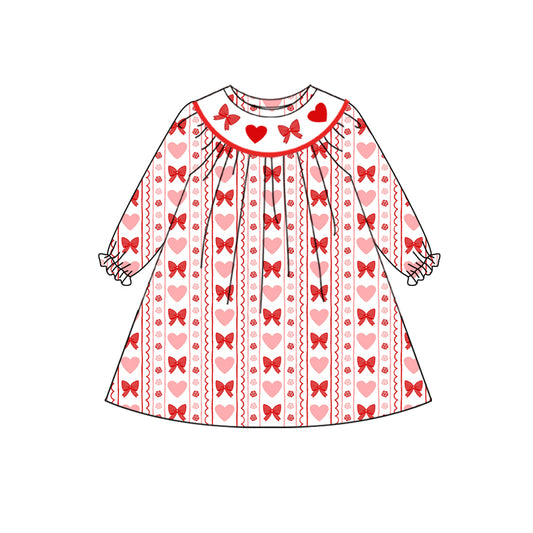 MOQ 8 Preorder GLD1336 Valentine's Day Love Bows Flower Long Sleeve Dresses for Girls  202509