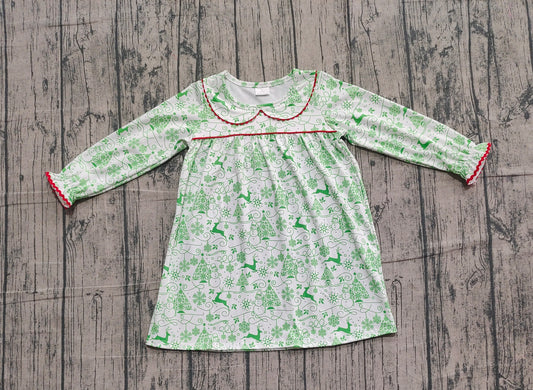 NO MOQ Preorder GLD1345 Christmas Tree Doll Collar Long Sleeve Dresses for Girls  202510