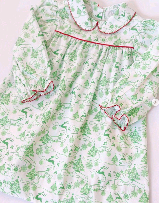 MOQ 8 Preorder GLD1345 Christmas Tree Doll Collar Long Sleeve Dresses for Girls  202509