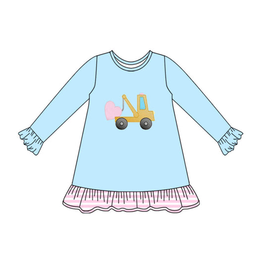 MOQ 8 Preorder GLD1348 Valentine's Day Love Truck Ruffle Long Sleeve Dresses for Girls  202509