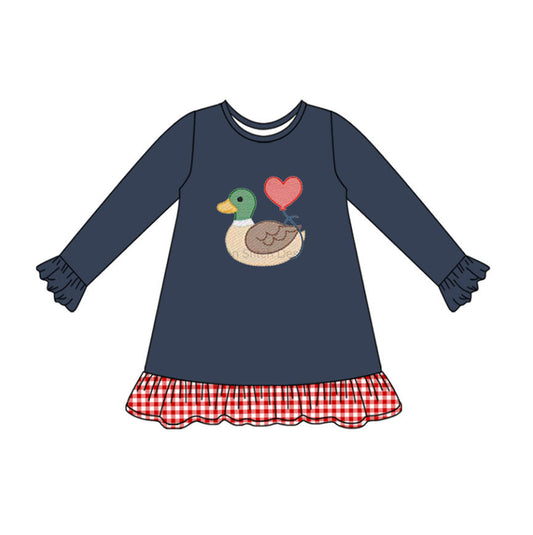 MOQ 8 Preorder GLD1349 Valentine's Day Duck Love Ruffle Long Sleeve Dresses for Girls  202509