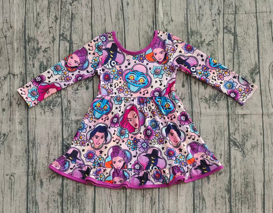 NO MOQ Preorder GLD1351 Cartoon K-pop Flower Music Long Sleeve Dresses for Girls  202510