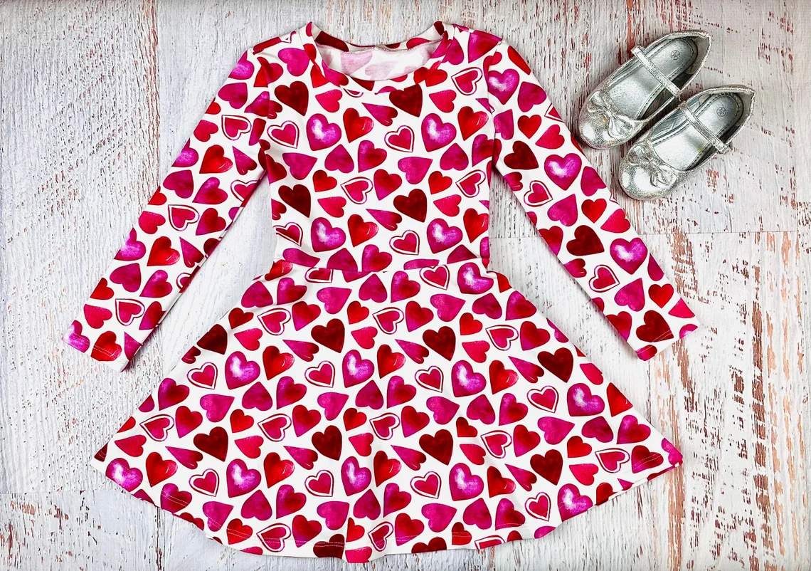 MOQ 5 Preorder GLD1378 Valentine‘s Day Love Rose Red Long Sleeve Dresses for Girls  202510