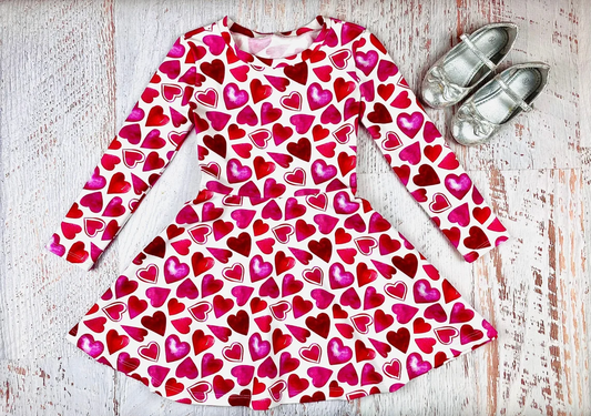 MOQ 5 Preorder GLD1378 Valentine‘s Day Love Rose Red Long Sleeve Dresses for Girls  202510