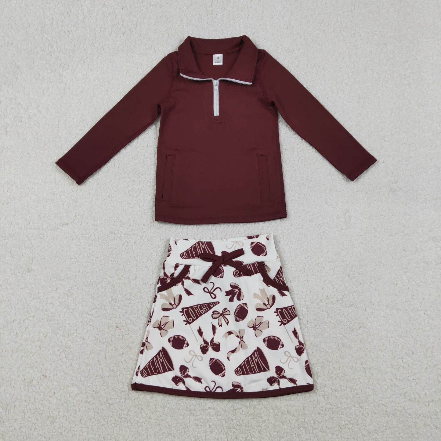 GLD1384 Go Team Dark Red Zipper Collar Long Sleeve Skirts Girls Yoga Sets 202512 RTS