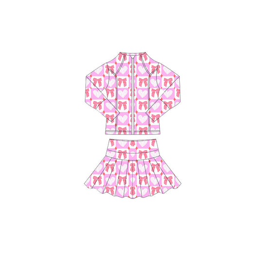 MOQ 5 preorder GLD1387 Valentine's Day Love Bows Plaid Pink Zipper Long Sleeve Skirts Girls Yoga Sets 202510