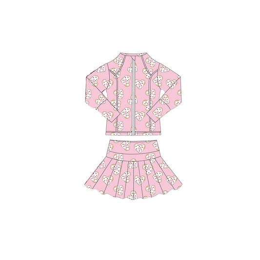 MOQ 5 preorder GLD1394 Valentine's Day Love Pink Zipper Long Sleeve Skirts Girls Yoga Sets 202510