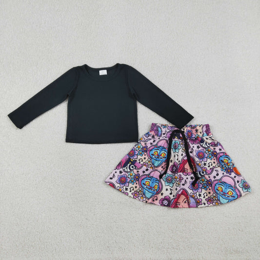 GLD1425 K-pop Solid Black Long Sleeve Skirts for Girls Sets 202601 RTS