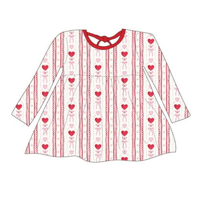 MOQ 5 Preorder GLD1429 Valentines Day Red Love Bows Stripe Long Sleeve Dresses for Girls  202510