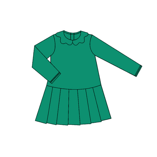 MOQ 5 preorder GLD1449 Solid Green Doll Collar Yoga Long Sleeve Dresses for Girls 202511