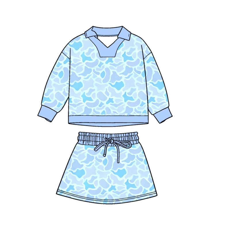 MOQ 5 preorder GLD1466 Blue Camouflage Polo Long-Sleeved Skirts Girls Yoga Sets 202511