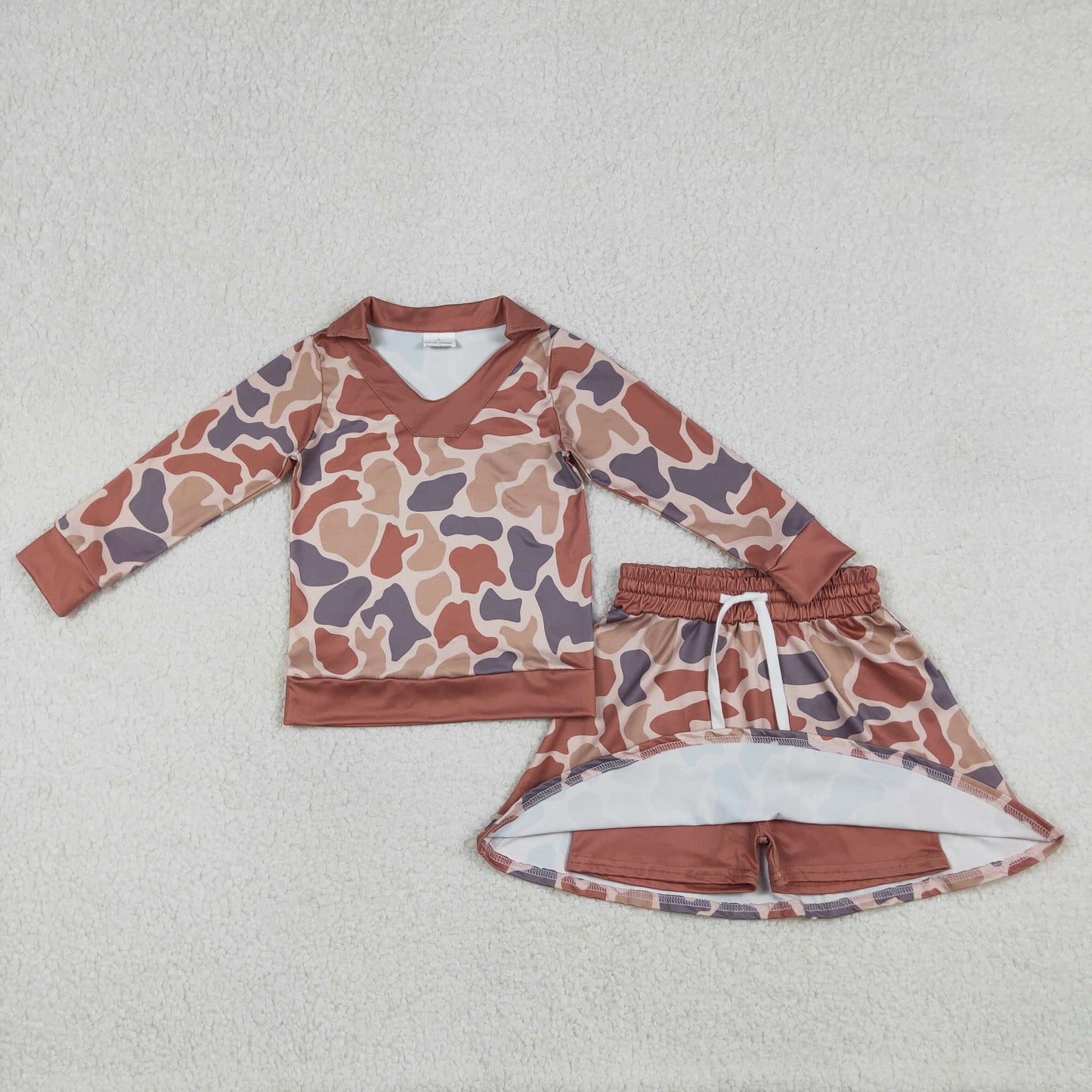 GLD1476 Orange Brown Camouflage Polo Long-Sleeved Skirts Girls Sets 202512 RTS