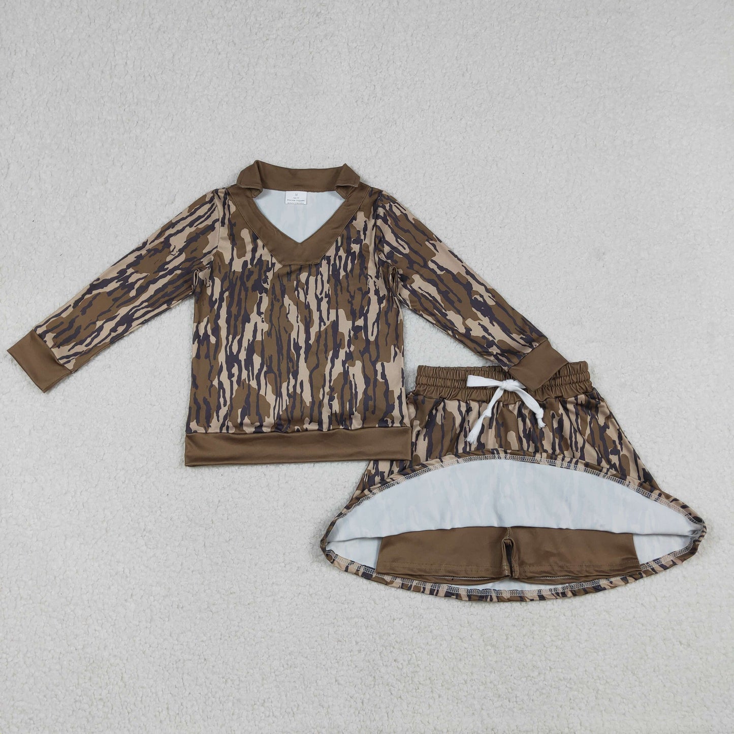 GLD1478 Army Green Camouflage Leaf Polo Long-Sleeved Skirts Girls Sets 202512 RTS