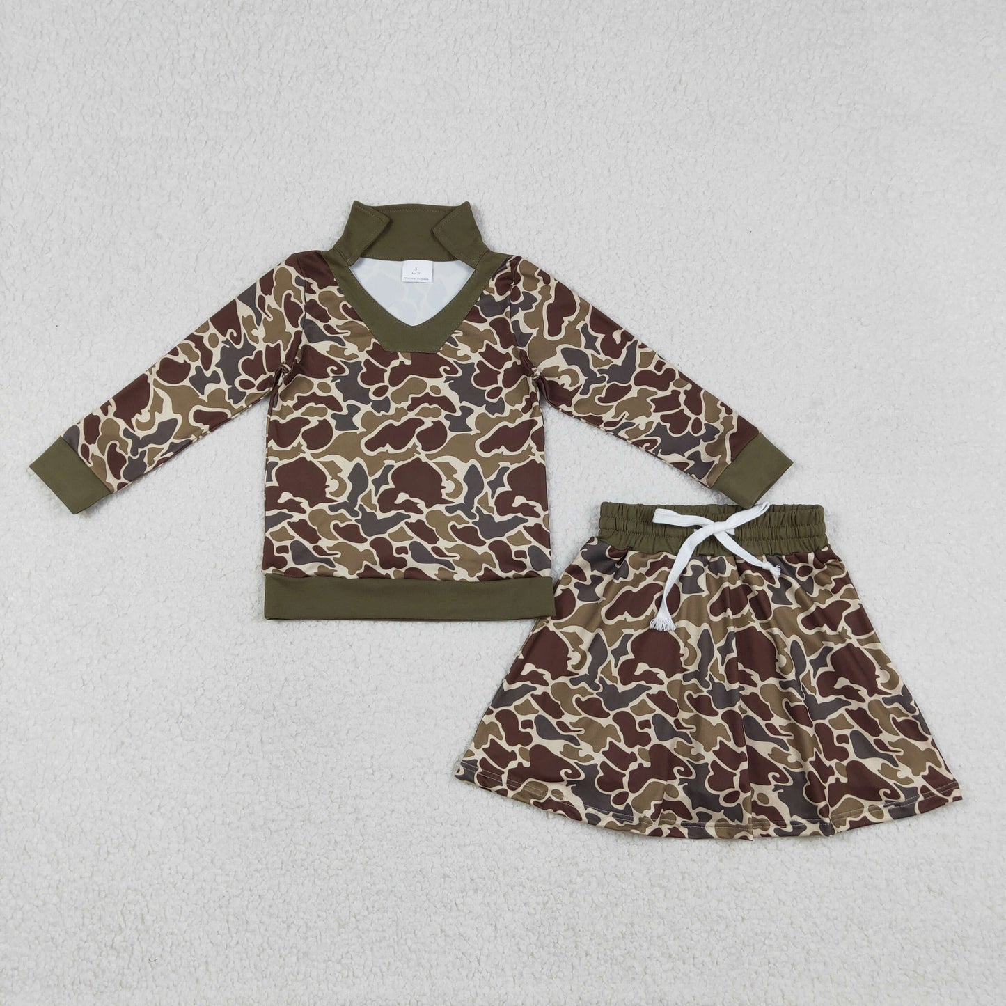 GLD1479 Army Green Brown Camouflage Polo Long-Sleeved Skirts Girls Sets 202512 RTS