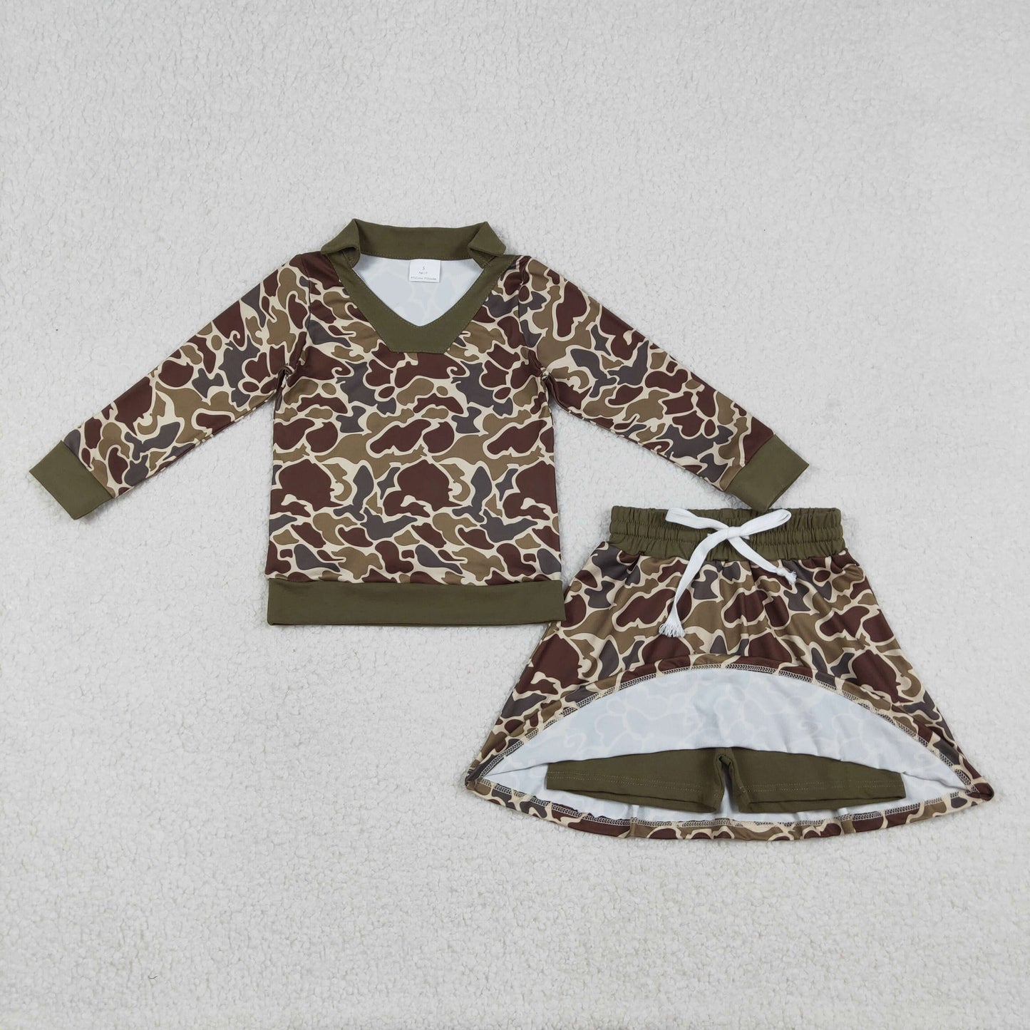 GLD1479 Army Green Brown Camouflage Polo Long-Sleeved Skirts Girls Sets 202512 RTS