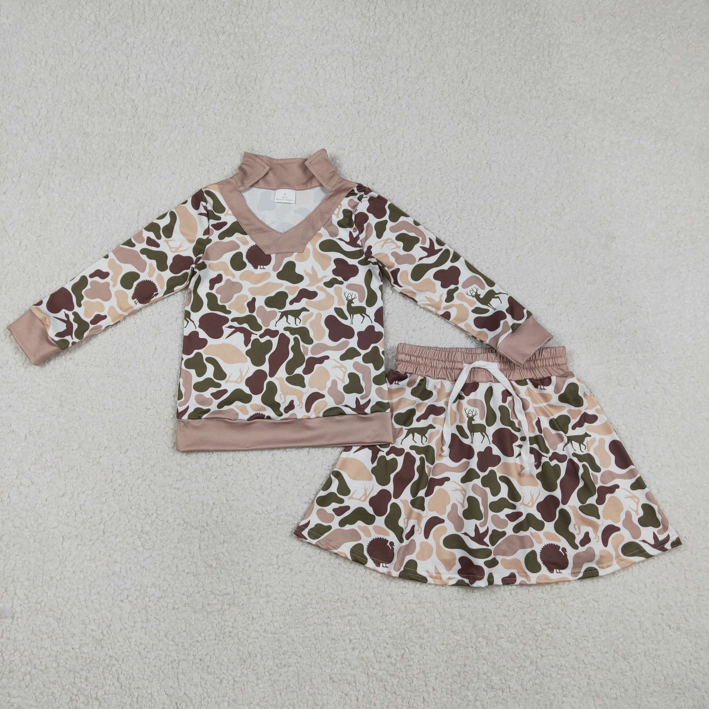 GLD1480 Duck Hunting Beige Brown Camouflage Polo Long-Sleeved Skirts Girls Sets 202601 RTS