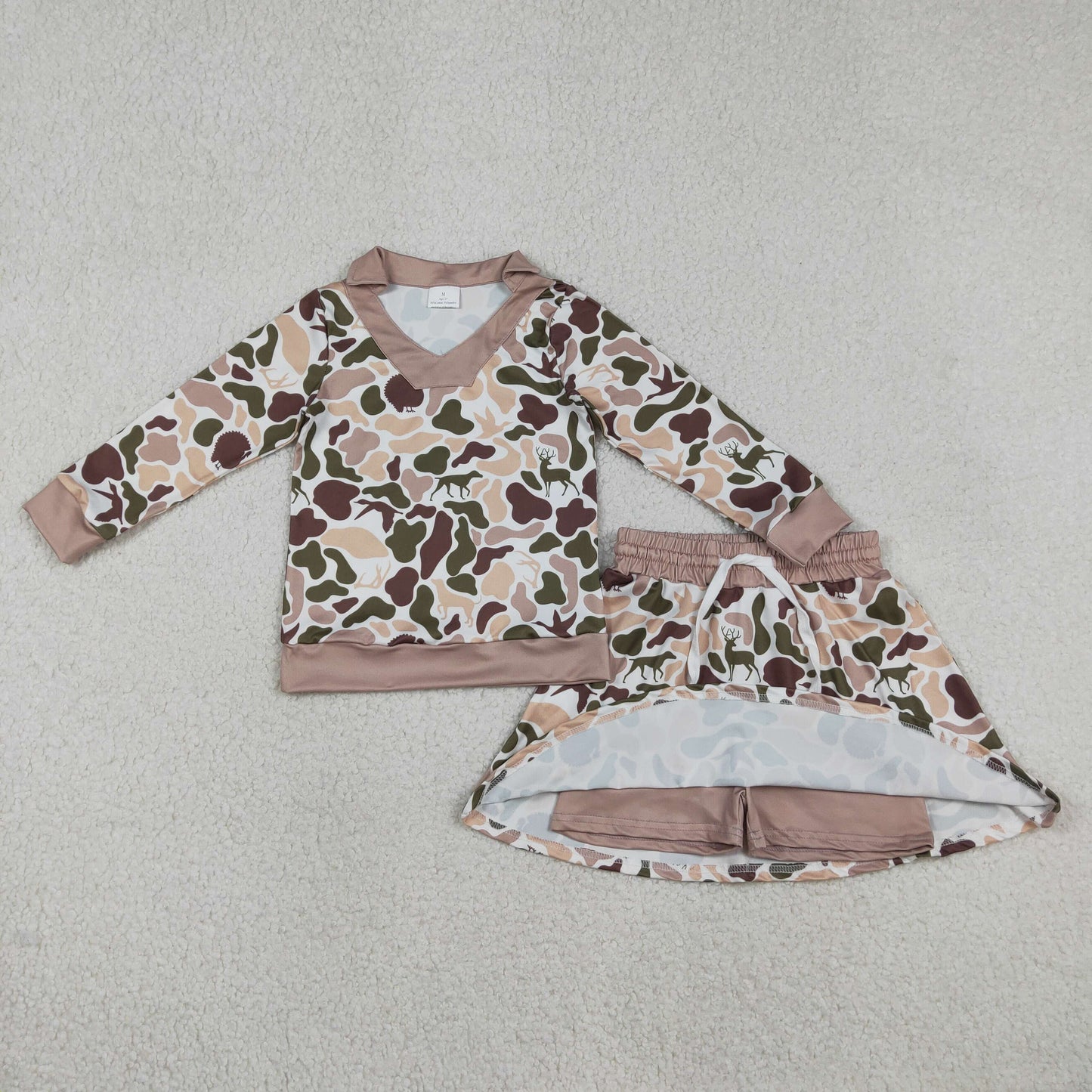 GLD1480 Duck Hunting Beige Brown Camouflage Polo Long-Sleeved Skirts Girls Sets 202601 RTS