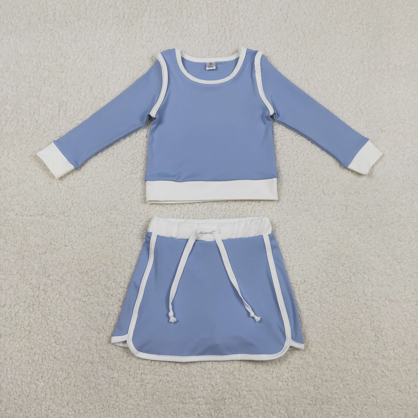 GLD1483 Blue White Long-Sleeved Skirts Girls Yoga Sets 202601 RTS