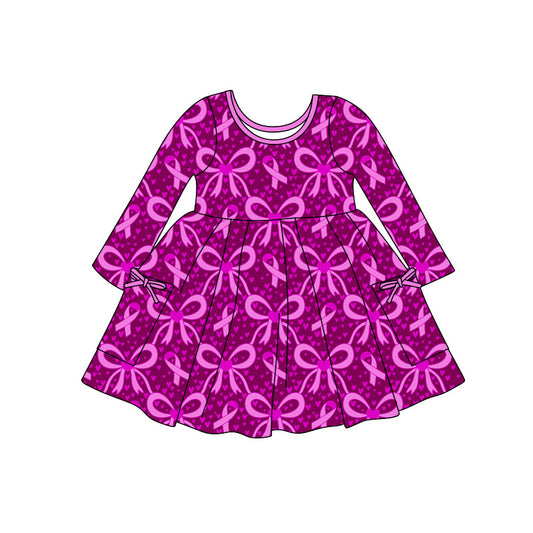 MOQ 5 PCS Preorder GLD1493 Valentines Day Purple Love Bows Long Sleeve Dresses for Girls  202511