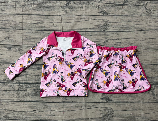 NO MOQ preorder GLD1500 K-POP Rose Red Zip Collar Long-Sleeved Skirts Girls Yoga Sets 202512