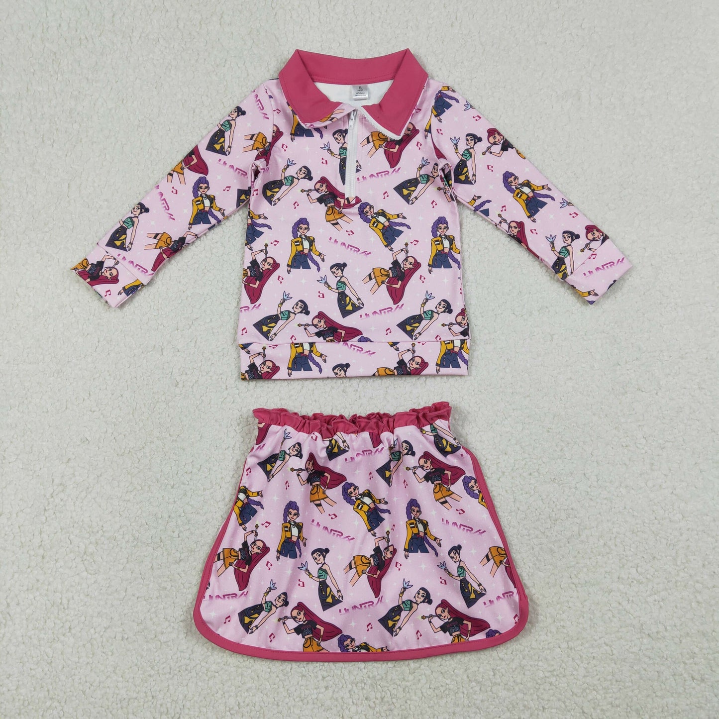 GLD1500 K-POP Rose Red Zip Collar Long-Sleeved Skirts Girls Yoga Sets 202601 RTS