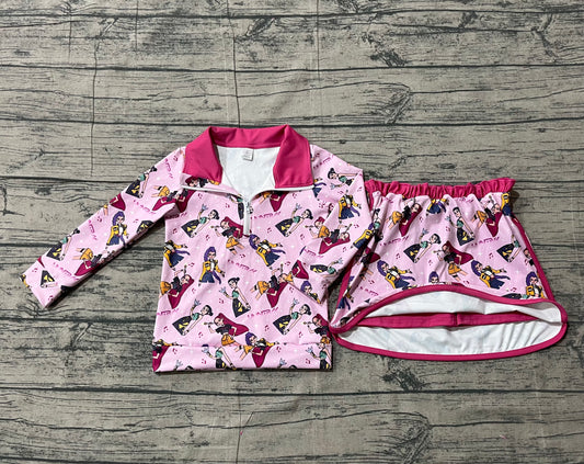 NO MOQ preorder GLD1500 K-POP Rose Red Zip Collar Long-Sleeved Skirts Girls Yoga Sets 202512