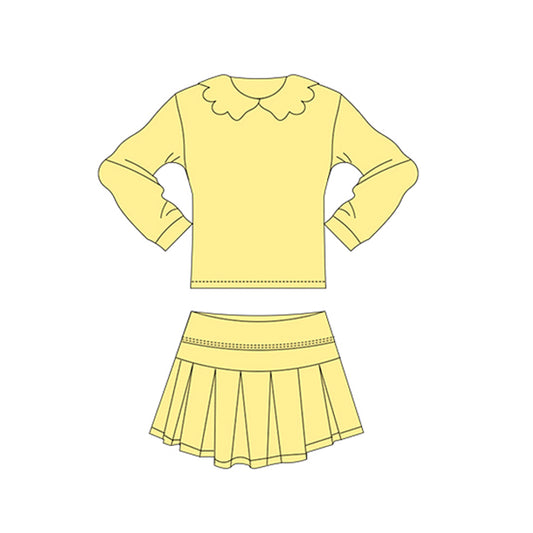 MOQ 5 preorder GLD1505 Solid Yellow Doll Collar Long-Sleeved Skirts Girls Yoga Sets 202511