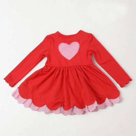 MOQ 5 PCS preorder GLD1507 Valentines Day Love Pink Lace Ruffle Red Long Sleeve Dresses for Girls 202511