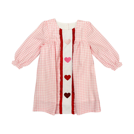 MOQ 5 PCS preorder GLD1509 Valentines Day Love Red Ruffle Pink Plaid Long Sleeve Dresses for Girls 202511