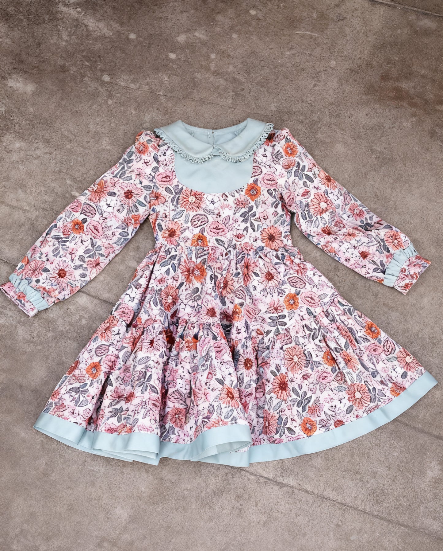 MOQ 5 PCS preorder GLD1516 Floral Leaf Ruffle Doll Collar Long Sleeve Dresses for Girls 202511