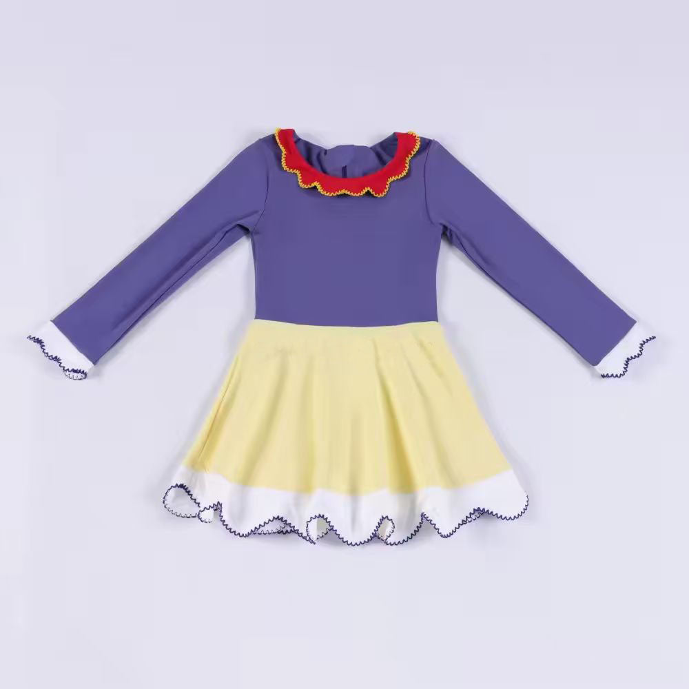 MOQ 5 PCS preorder GLD1521 Red Ruffle Purple Yellow Long Sleeve Yoga Dresses for Girls 202511