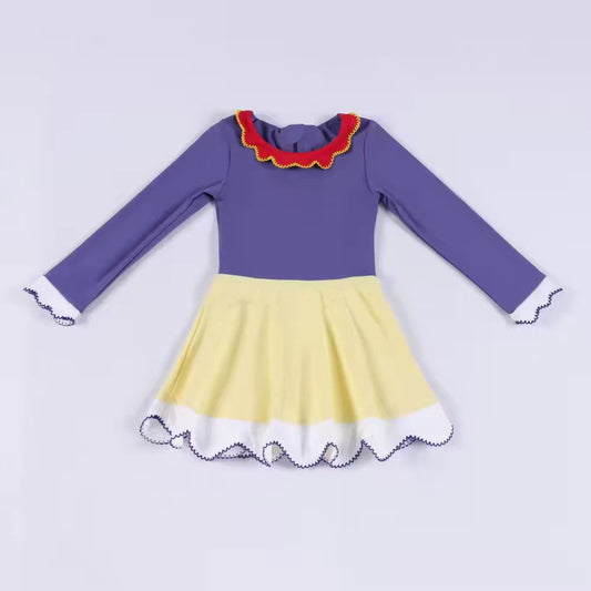 MOQ 5 PCS preorder GLD1521 Red Ruffle Purple Yellow Long Sleeve Yoga Dresses for Girls 202511
