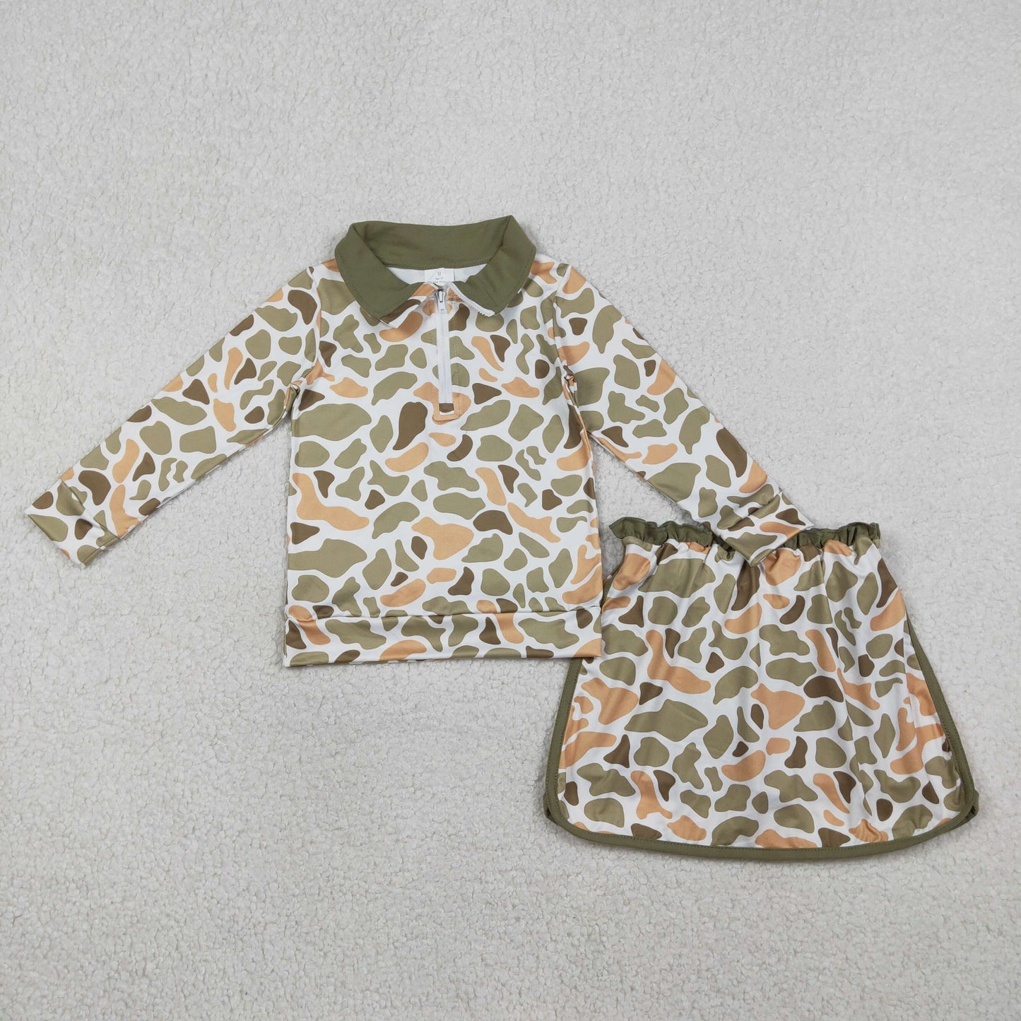 GLD1545 Orange Green Camouflage Zip Collar Long Sleeve Skirts Girls Sets 202601 RTS