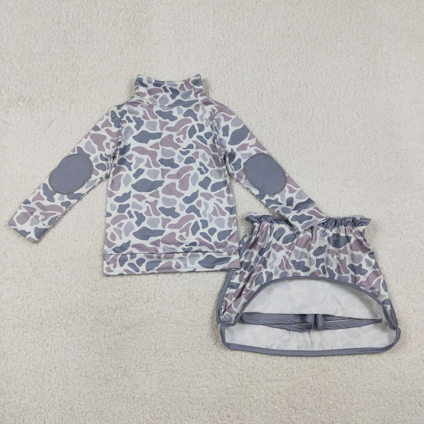 GLD1548 Gray Blue Camouflage Zip Collar Long Sleeve Skirts Girls Sets 202601 RTS