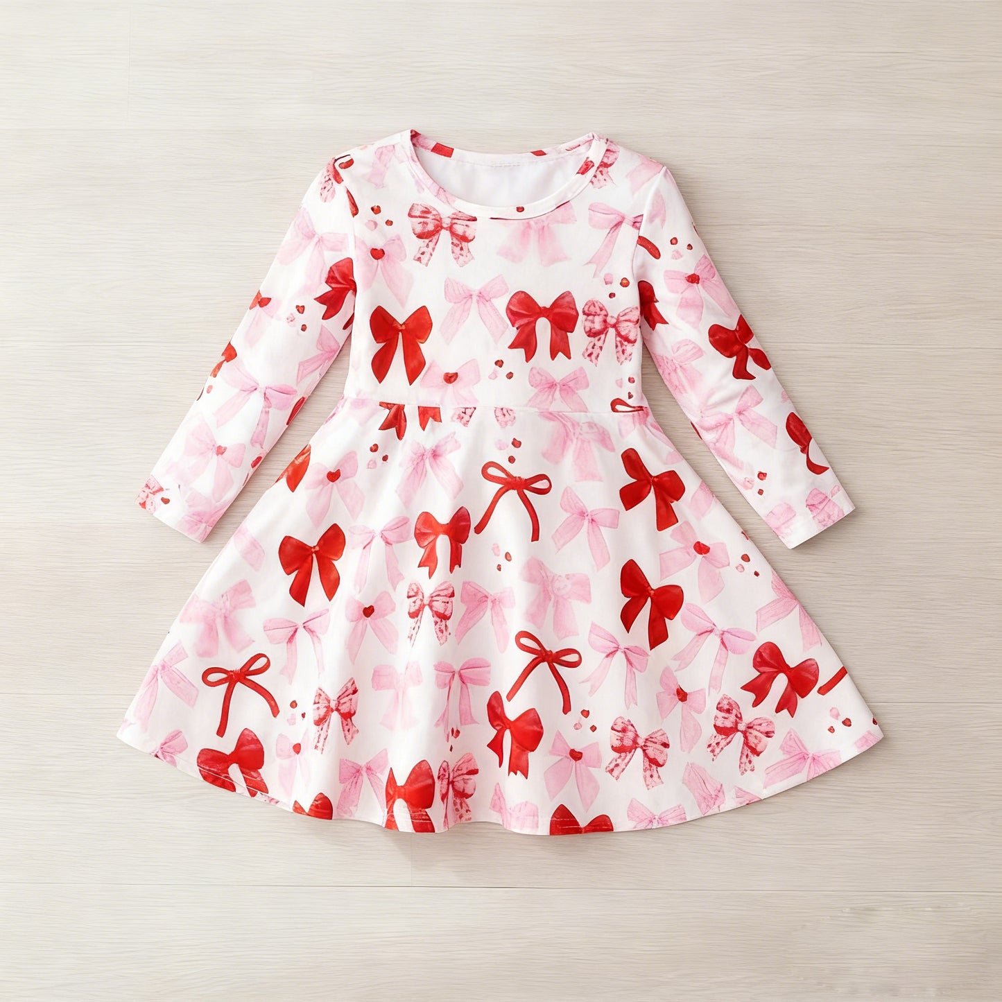 MOQ 5 PCS preorder GLD1553 Valentines Day Bows Love Pink Long Sleeve Dresses for Girls 202511
