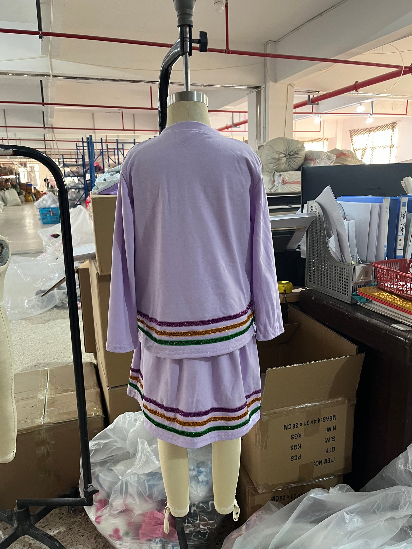 GLD1573 Mardi Gras Purple Long Sleeve Skirts Girls Sets 202601 RTS