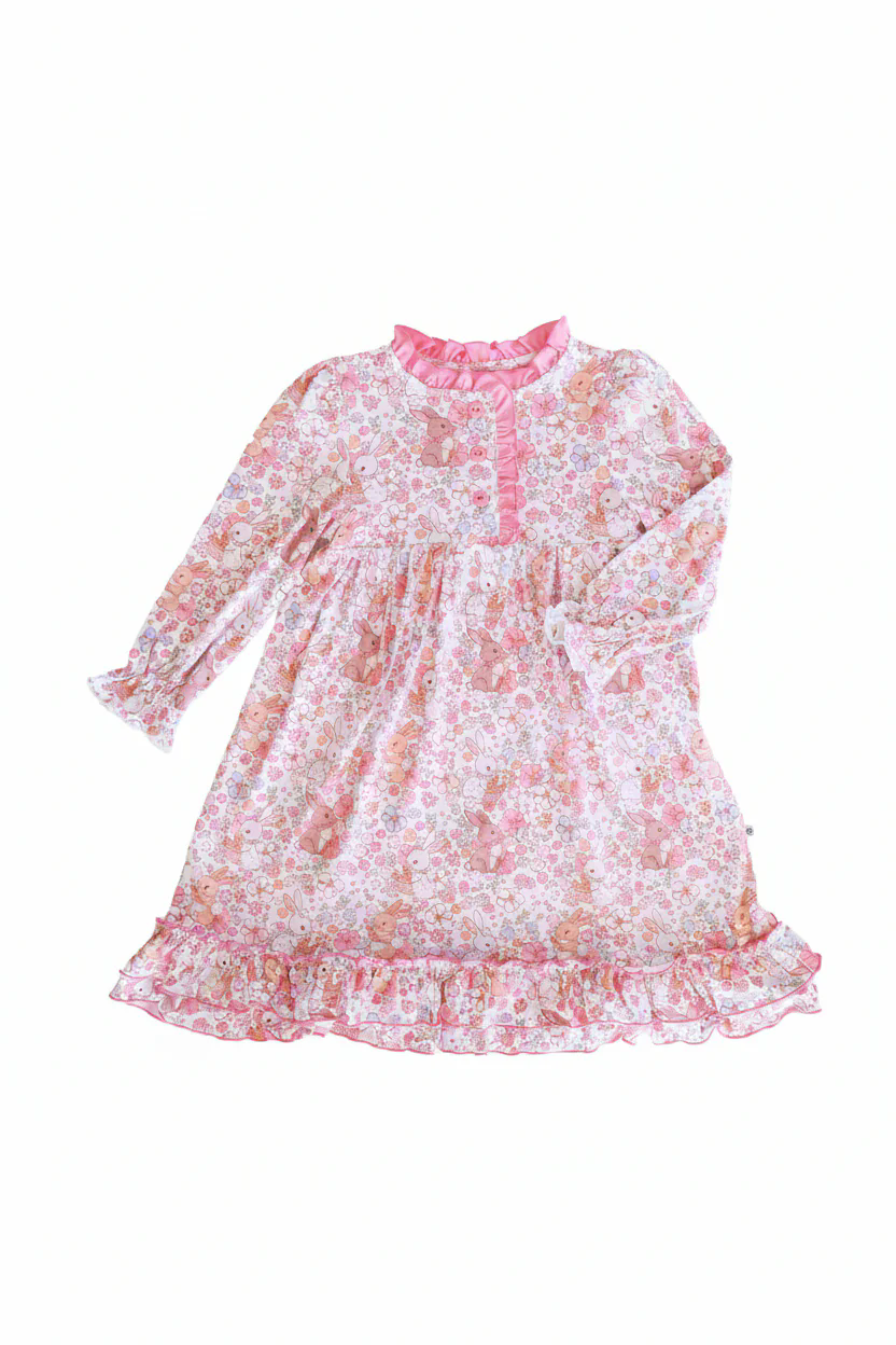 MOQ 5 PCS preorder GLD1580 Easter Sweet Bunny Floral Pink Ruffle Long Sleeve Dresses for Girls 202512