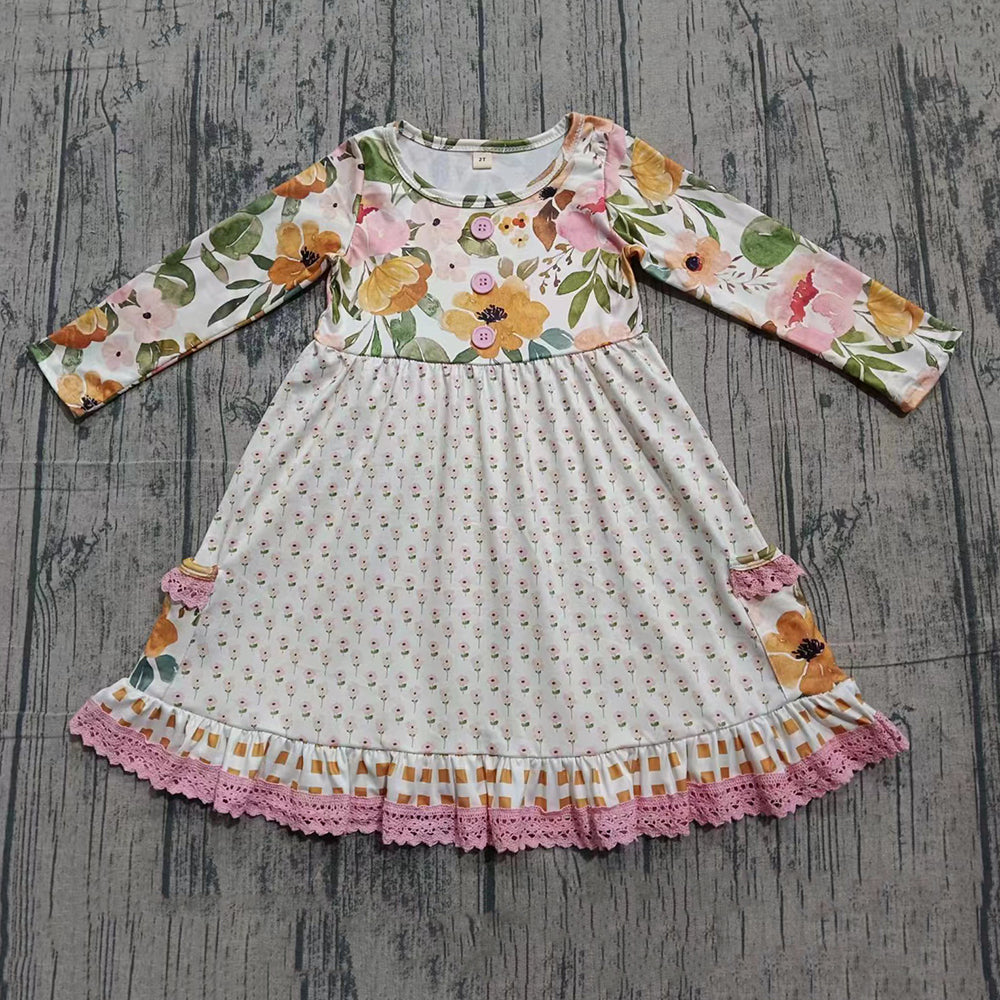 New MOQ 5 PCS Preorder GLD1588 Flower Lace Ruffle Long Sleeve Dresses for Girls 202604
