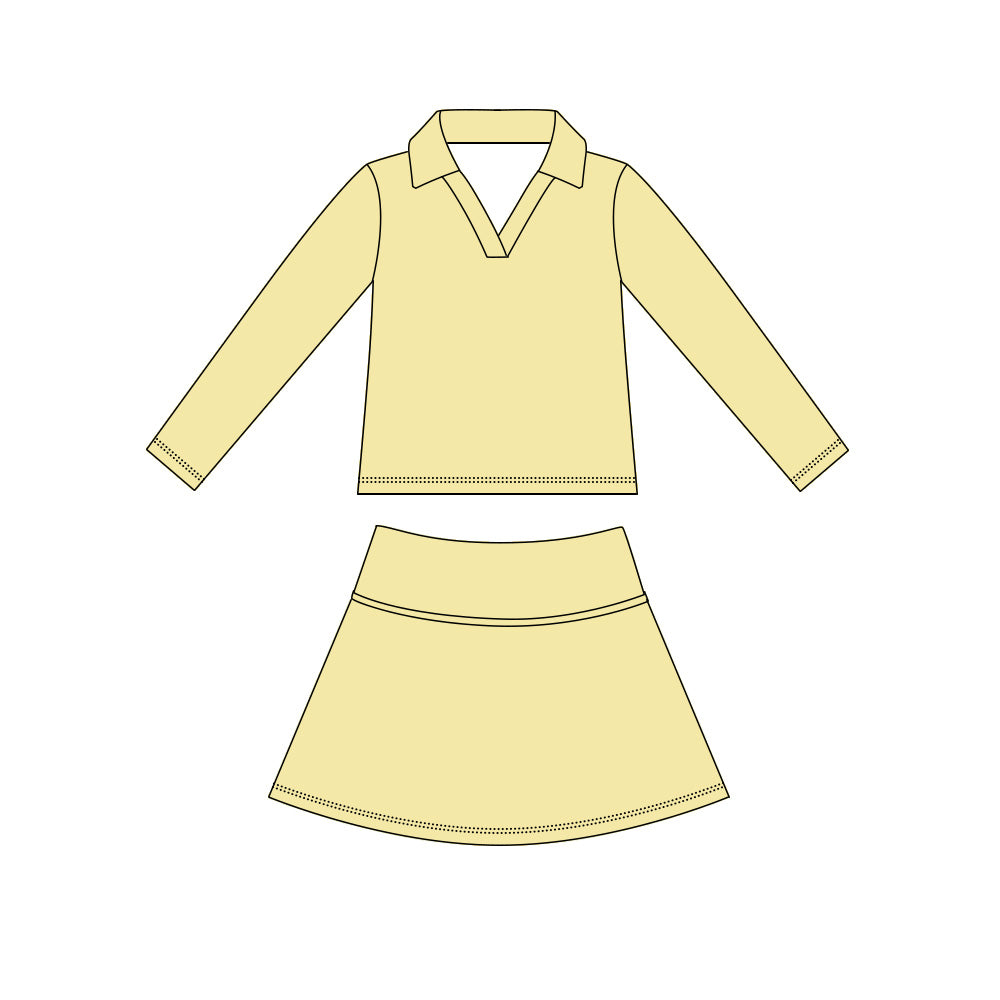 MOQ 5 PCS preorder GLD1594 Solid Yellow V-Neck Long Sleeve Skirts Girls Yoga Sets 202604
