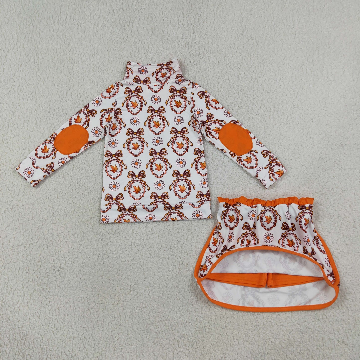 GLD1602 RTS  toddler girl clothes orange leaf bows girl summer fall set skirt outfit