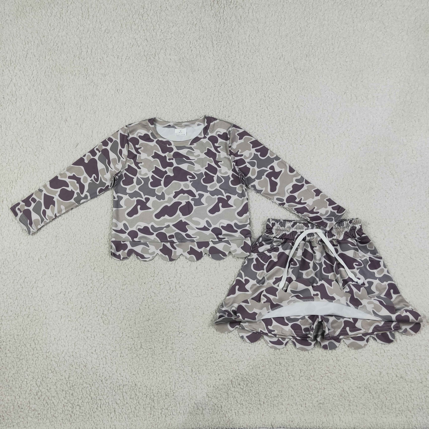 GLD1614 Hunting Camo Scallop Edge Yoga Girls Skorts Set 202609 RTS