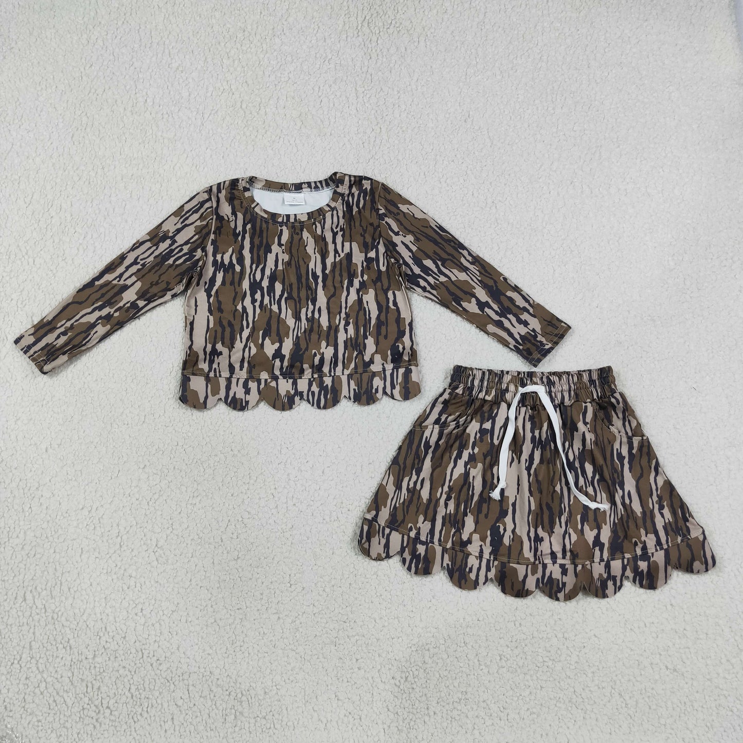 GLD1615 Army Green Camo Long Sleeve Skirts Girls Sets 202608 RTS