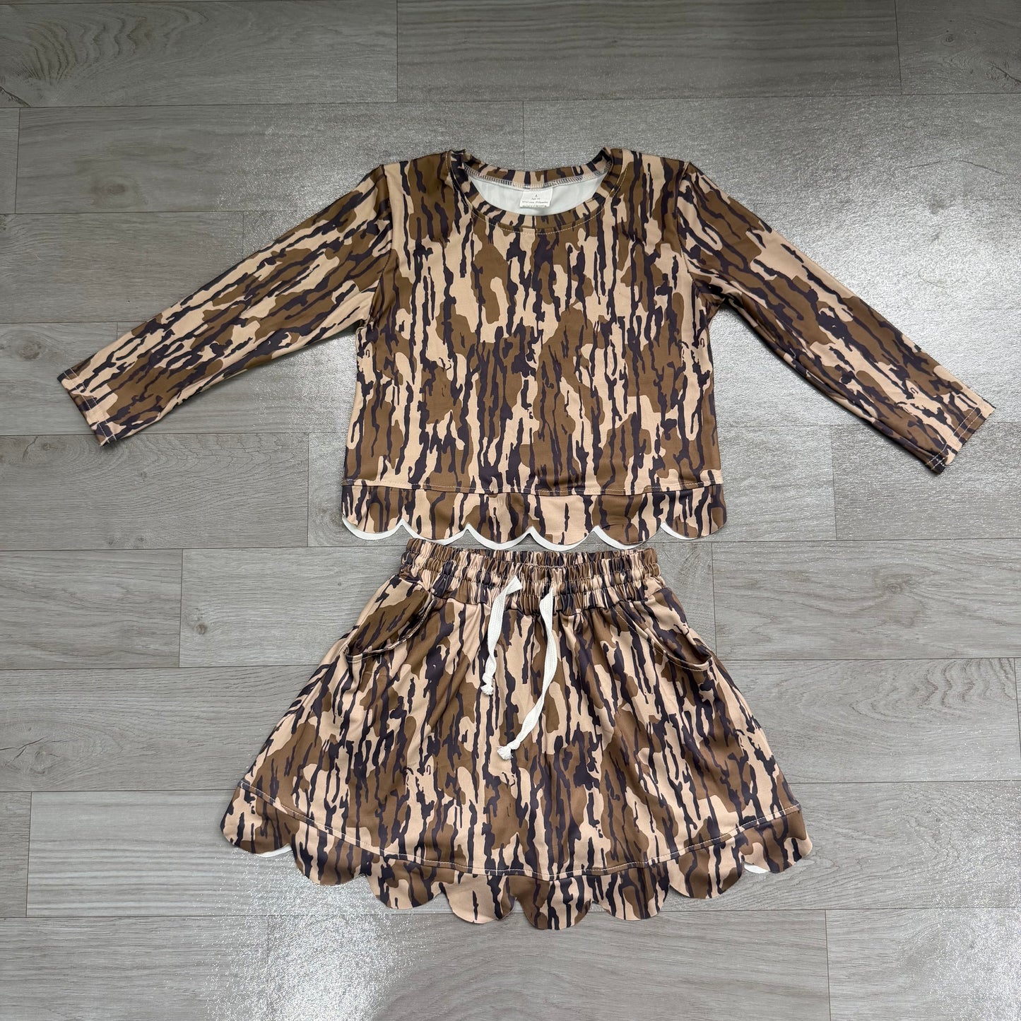NO MOQ preorder GLD1615 Army Green Camo Long Sleeve Skirts Girls Sets 202607