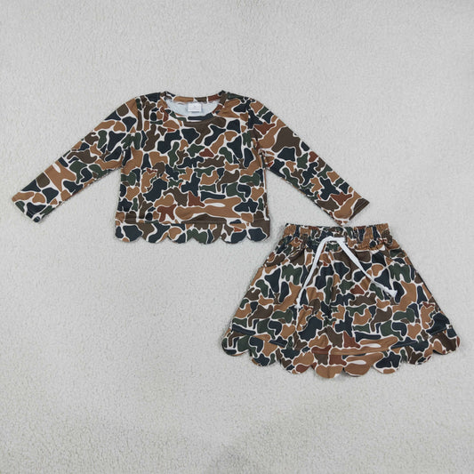 GLD1617 Brown Green Camo Long Sleeve Skirts Girls Sets 202607 RTS