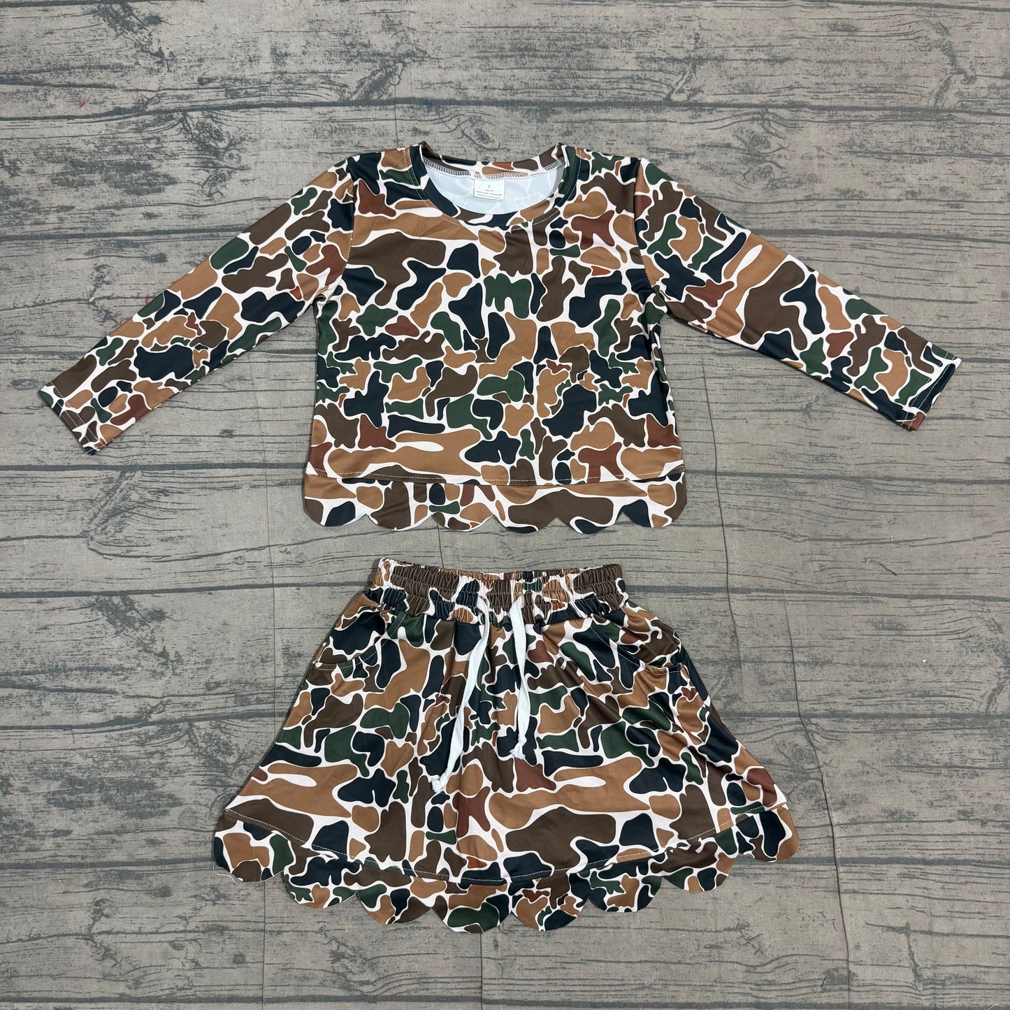 NO MOQ preorder GLD1617 Brown Green Camo Long Sleeve Skirts Girls Sets 202607
