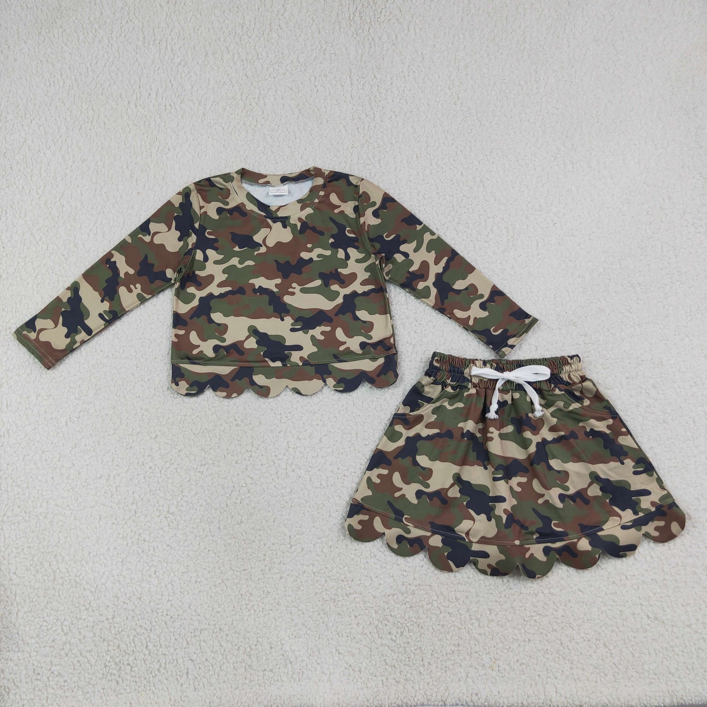 GLD1620 Brown Green Black Camo Long Sleeve Skirts Girls Sets 202608 RTS