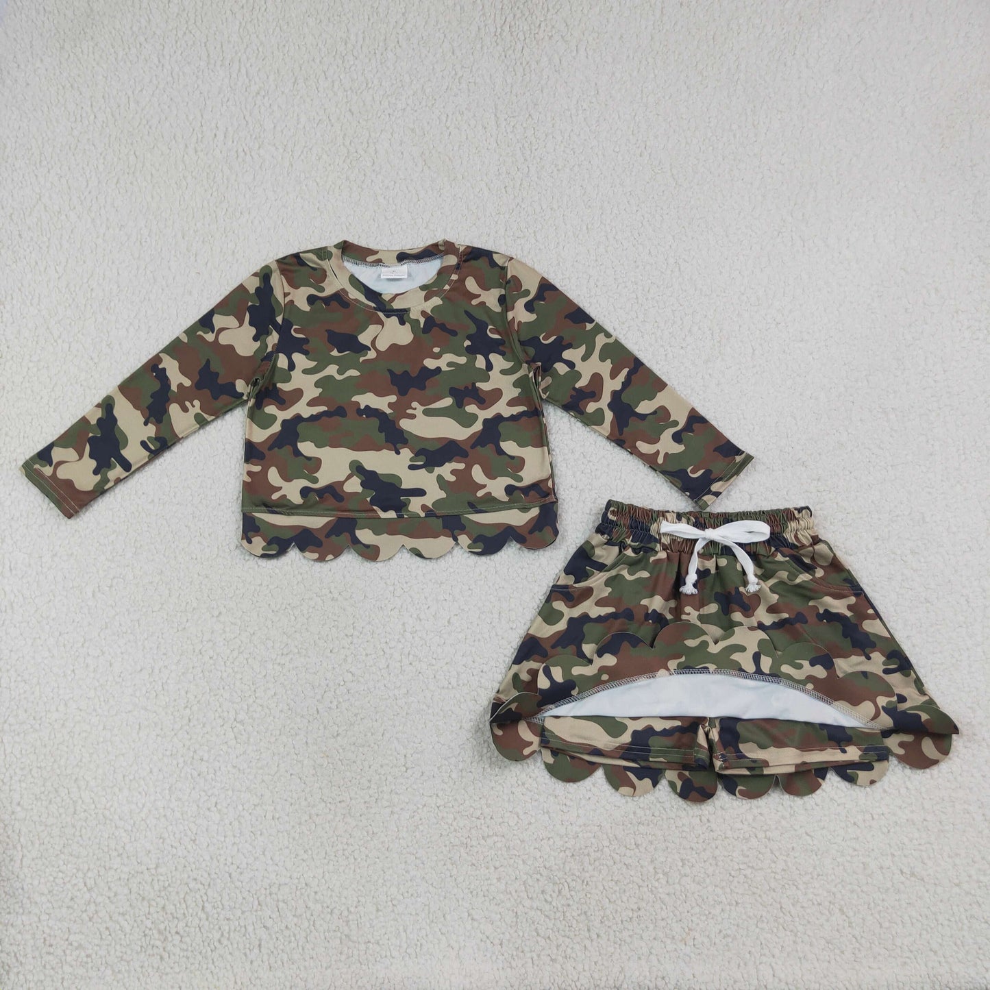 GLD1620 Brown Green Black Camo Long Sleeve Skirts Girls Sets 202608 RTS